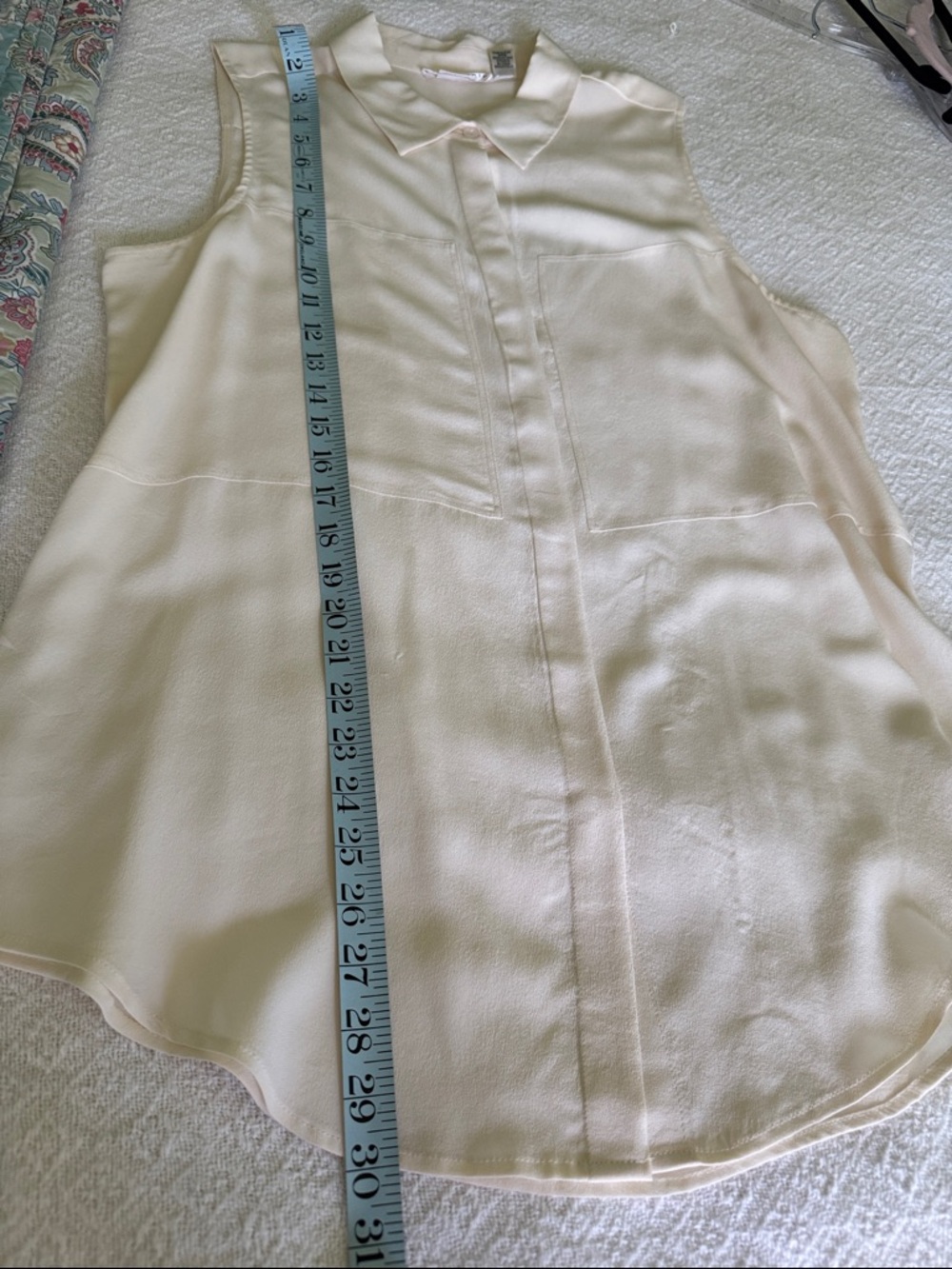 Ivory color Max Studio Sleeveless Silk Button-Down Tunic Blouse - Picture 6 of 6